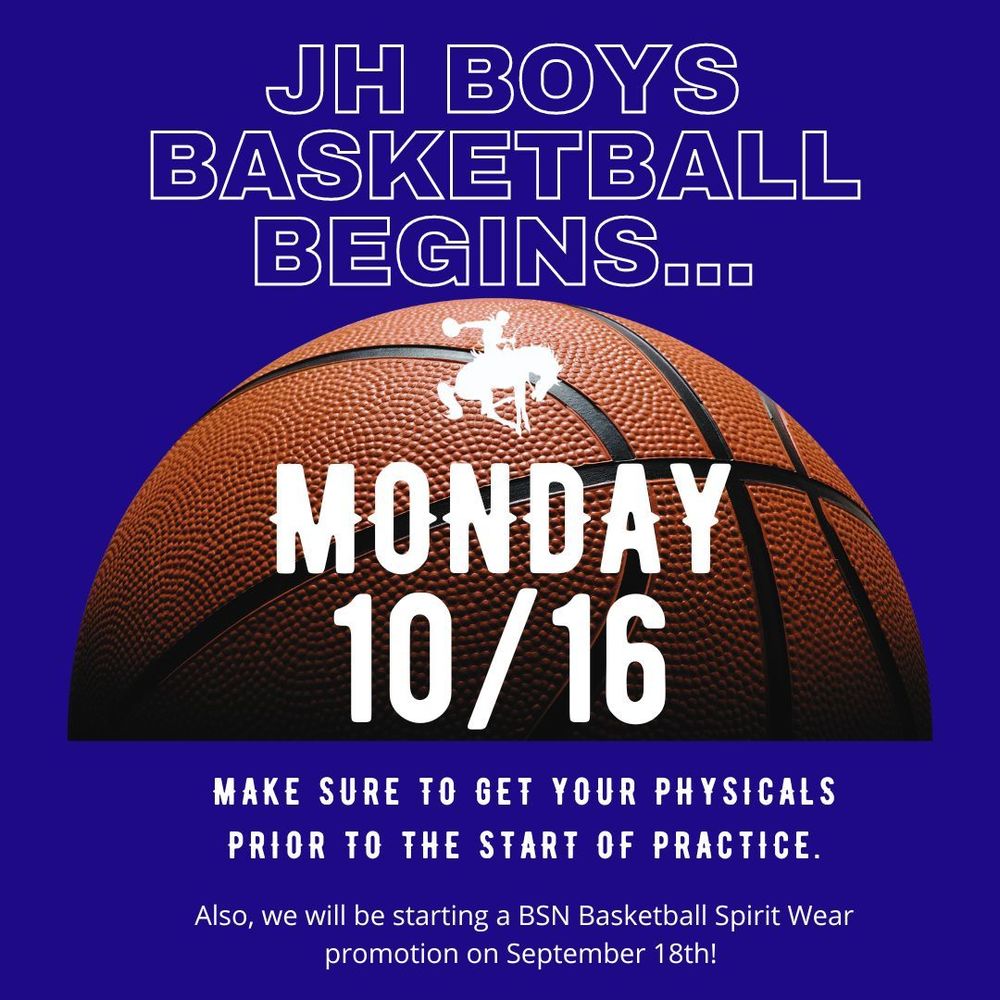 Junior high boys basketball begins Monday 10/16.