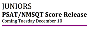 PSAT/NMSQT Score Release: Dec. 10